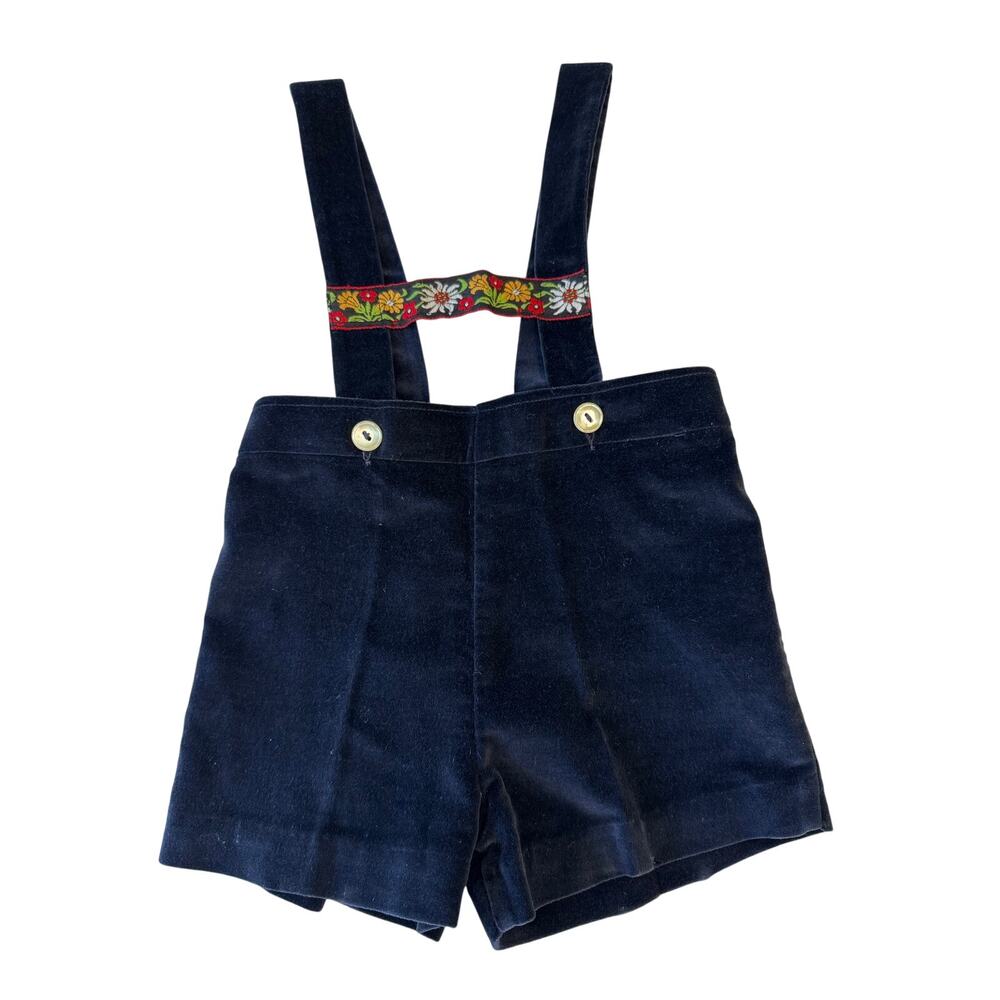 IMP 1960's Swiss German Suspender Romper Shorts Child Size 2T Navy Blue Velvet